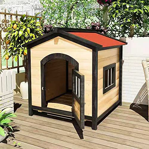 Amazon.co.jp: 屋外の小さな木製の犬小屋、ドアと窓のデザインが付いた